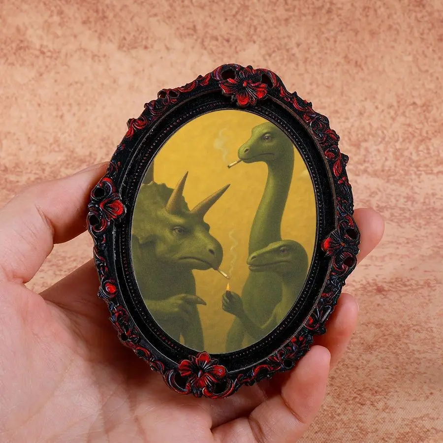 Dinosaur Pattern Refrigerator Magnet, Oval Frame Magnet, Creative Mini Decorative Magnet, Home & Festival Decoration, Great Holiday Gift, Refrigerator Decorating Magnets