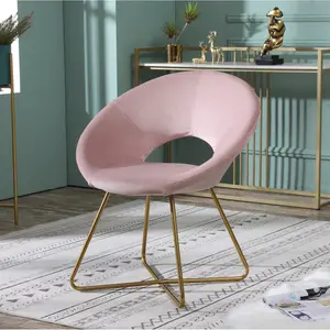 Modern Accent Velvet Chairs Single Sofa Comfy Upholstered Arm Chair Mid-Century Leisure Lounge Chairs with Golden Metal Frame Legs 1 PCS Pink