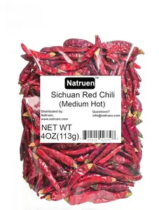 Natruen Whole Dry Szechuan Chinese Red Chili Pods 4 Oz (Medium Hot), Spicy Sichuan Dried Red Hot Chilies for Chili Oil, Paste, and Sauce