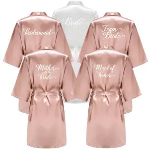 Rose Gold Satin Team Bride Bridesmaid Robe Wedding Bathrobe Gown Women Dressing Sleepwear Mother Maid of Honor Kimono