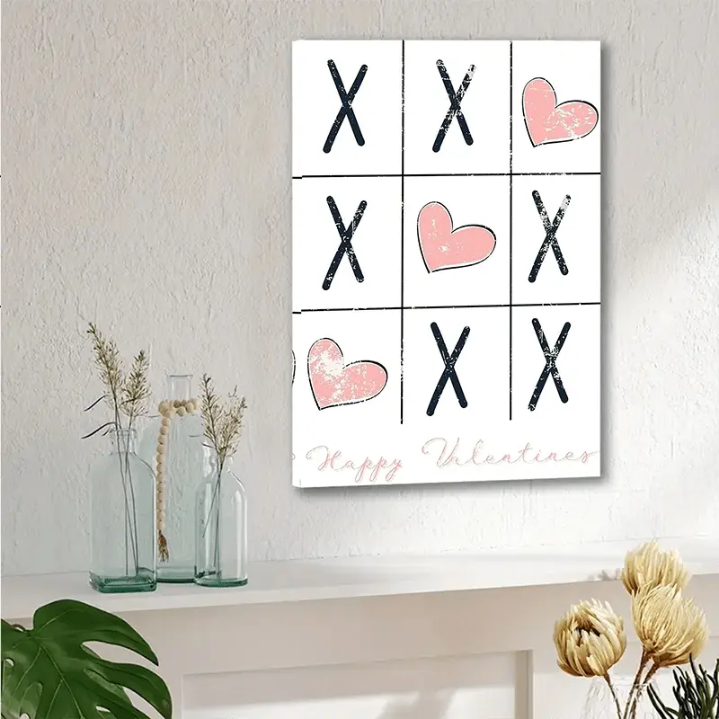 Charming Heart Print Canvas Wall Art - Perfect Valentine's Day Decoration, Framed and Ready to Hang, Ideal Gift for Couples