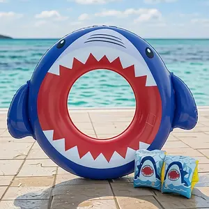 3pc Cute Shark Thickened PVC Swimming Rings and Two Arm Floats, Soft Lightweight, Small Size Easy Storage, Pool Beach Toy, Kids Gift, Pool floaties, Inflatable Pool Floats