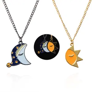 Sun and Moon Cartoon Necklace Sun Moon Good Night Expression Couple Pendant Valentine's Day Gift