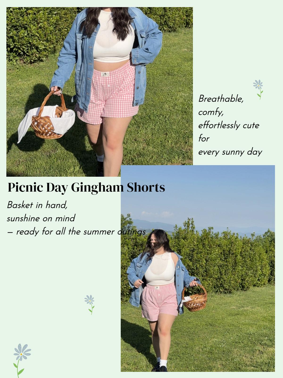 COOTRY【Plus Size】Women's Plaid Print Patched Elastic Waist Shorts, Gingham Boxer Shorts, Checkerboard Print Shorts,Casual Comfy Straight Leg Shorts for Summer,Ladies Bottoms for Daily Wear| Plus Size Fashion|Hide Belly Shorts|Flattering Fit