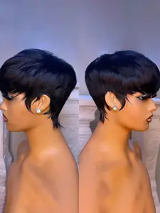 Straight Human Hair Wig for Women Pixie Cut Wig Full Machine Made Wig 150% Density 6 Inch