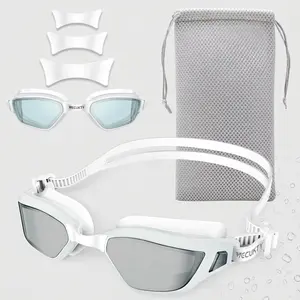 【Vecukty】Anti-Fog White Swimming Goggles, Leak-Proof Silicone Frame, Stylish Sports Eyewear for Teens & Adults, Pool & Open Water Use