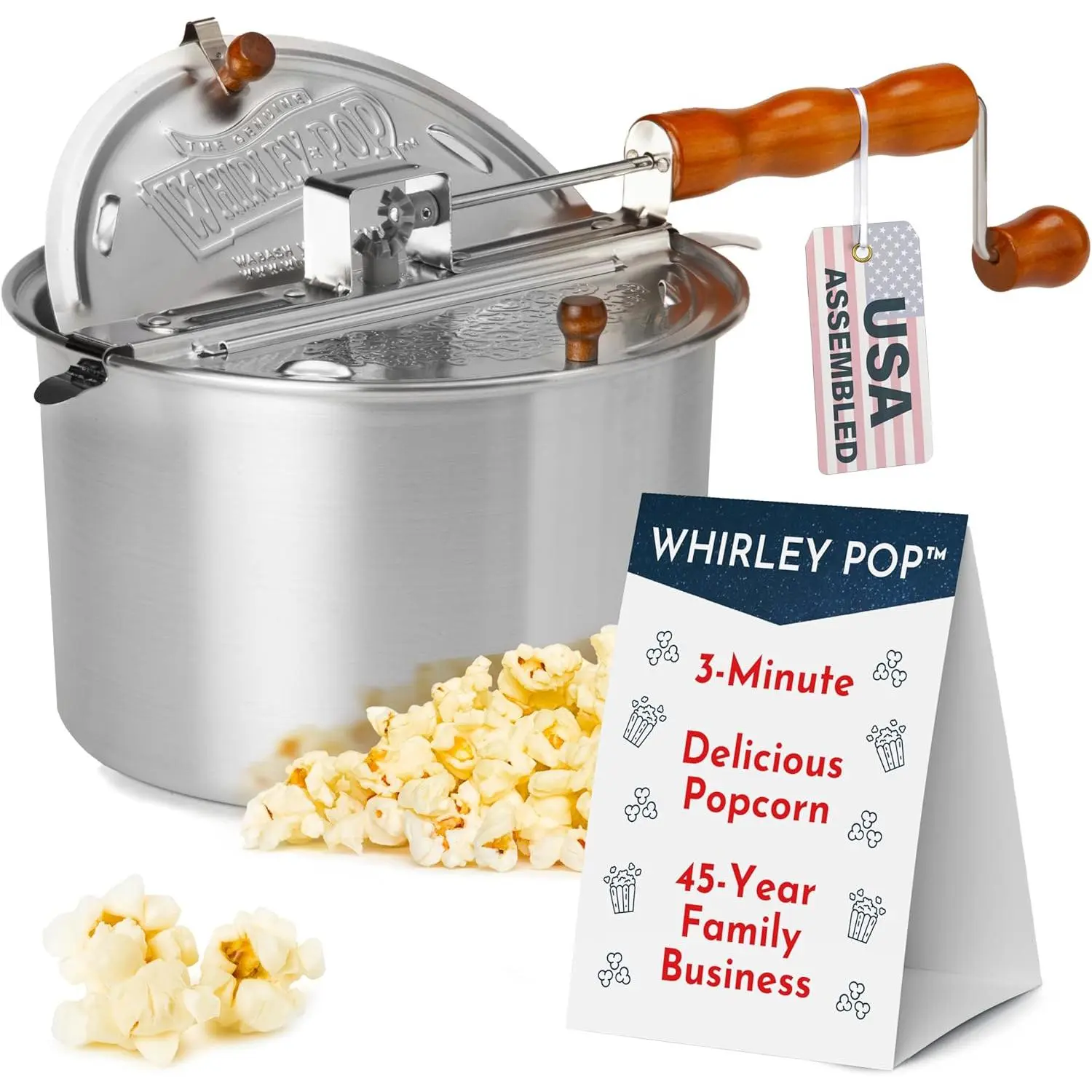 Whirley Pop Popcorn Machine - 3-Minute Stovetop Popcorn Maker for  Movie Snacks &  Night -  -  Pot With Nylon Gears - ()