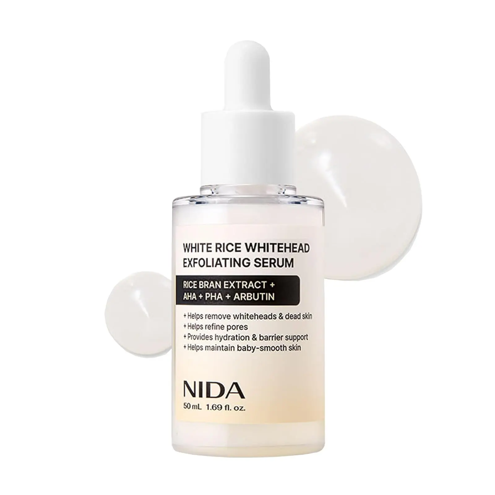 NIDA White Rice Whitehead Exfoliating Serum | 1.69 fl.oz., 50ml | Daily Soft Exfoliating Face Scrub Dead Skin Cells Remover for All Skin Types korean skin care