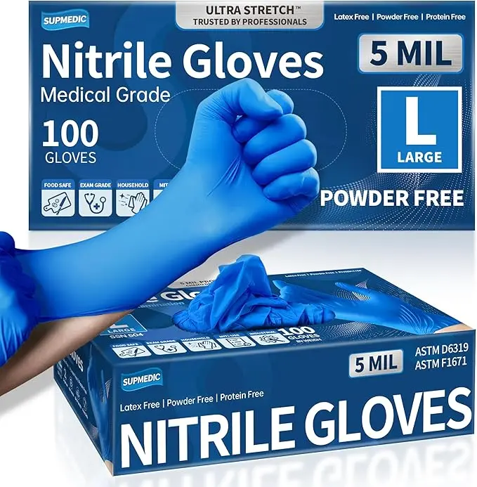 Blue Nitrile Exam Gloves – 5 Mil, Powder-Free, Latex-Free