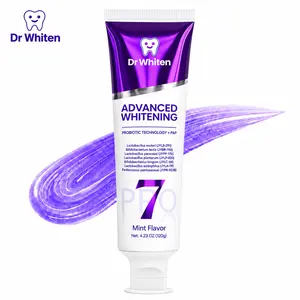 DrWhiten 7-Pro Purple Color-Correcting Toothpaste, PAP+ Color Correcting Formula, 7 Probiotic Strains, Peroxide Free Mint Grape Flavor, Helps Clean Surface Stains Oral Whitening
