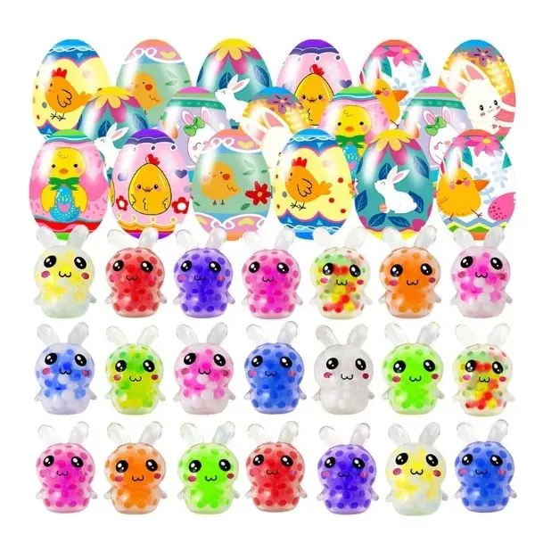 24-Pack Prefilled Easter Eggs with Mini Squishies - Colorful Squeeze Toys, Easter Basket Stuffers, Party Favors