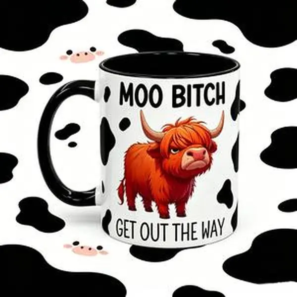 11oz Porcelain Cow Print Mug with Handle, Funny Highland Cow Attitude Coffee Cup, Sassy Farm Animal Quote Drinkware, Humoristic Novelty Gift Ideas for Friends
