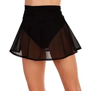 Women's Sheer Mesh Mini Skirts See-Through High Waist Solid Skater Skirt Beach Cover-ups Without Briefs Womenswear Bottom Underwear Lady Comfort Basic