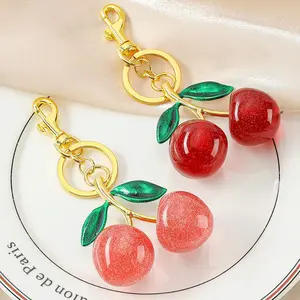 Resin Cherry Keychain| Kawaii Bag Charm with Durable Metal Keyring| 2024 Cute Fashion Accessories| Stylish Gift for Women & Girls| Viral Aesthetic Key Holder cute  charms cute fall trendy keychain keychain  tour