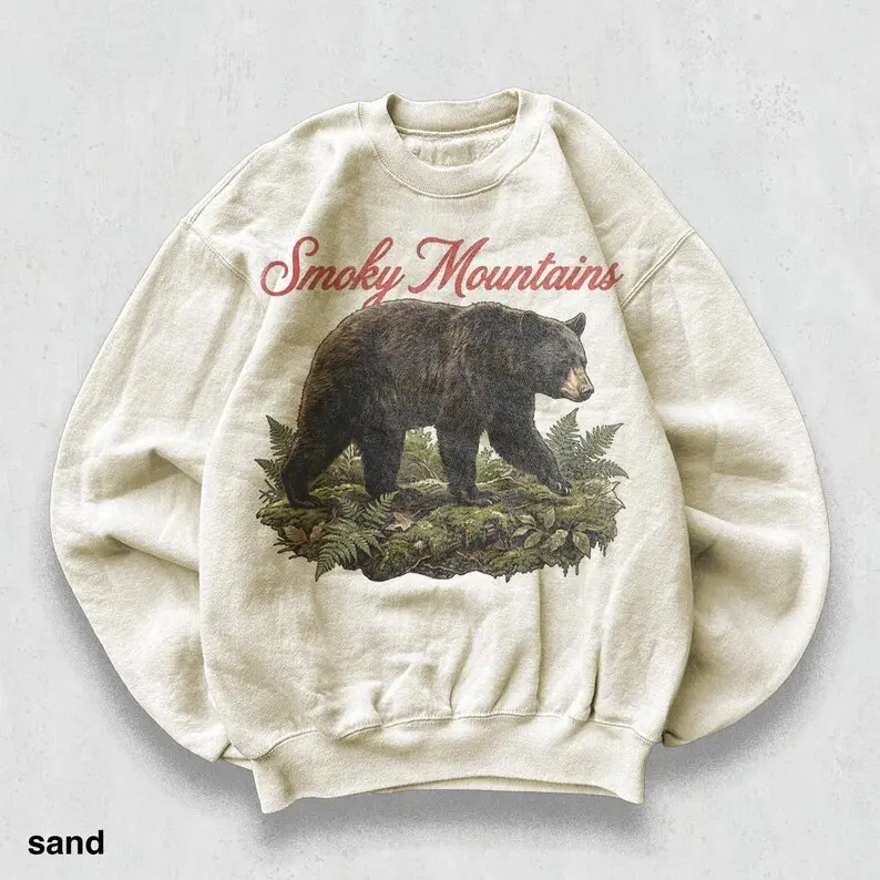 Retro Smoky Mountains Bear Sweatshirt, Vintage 90s Appalachian Wildlife Crewneck, Rustic Forest Animal Graphic, Cabin Gift