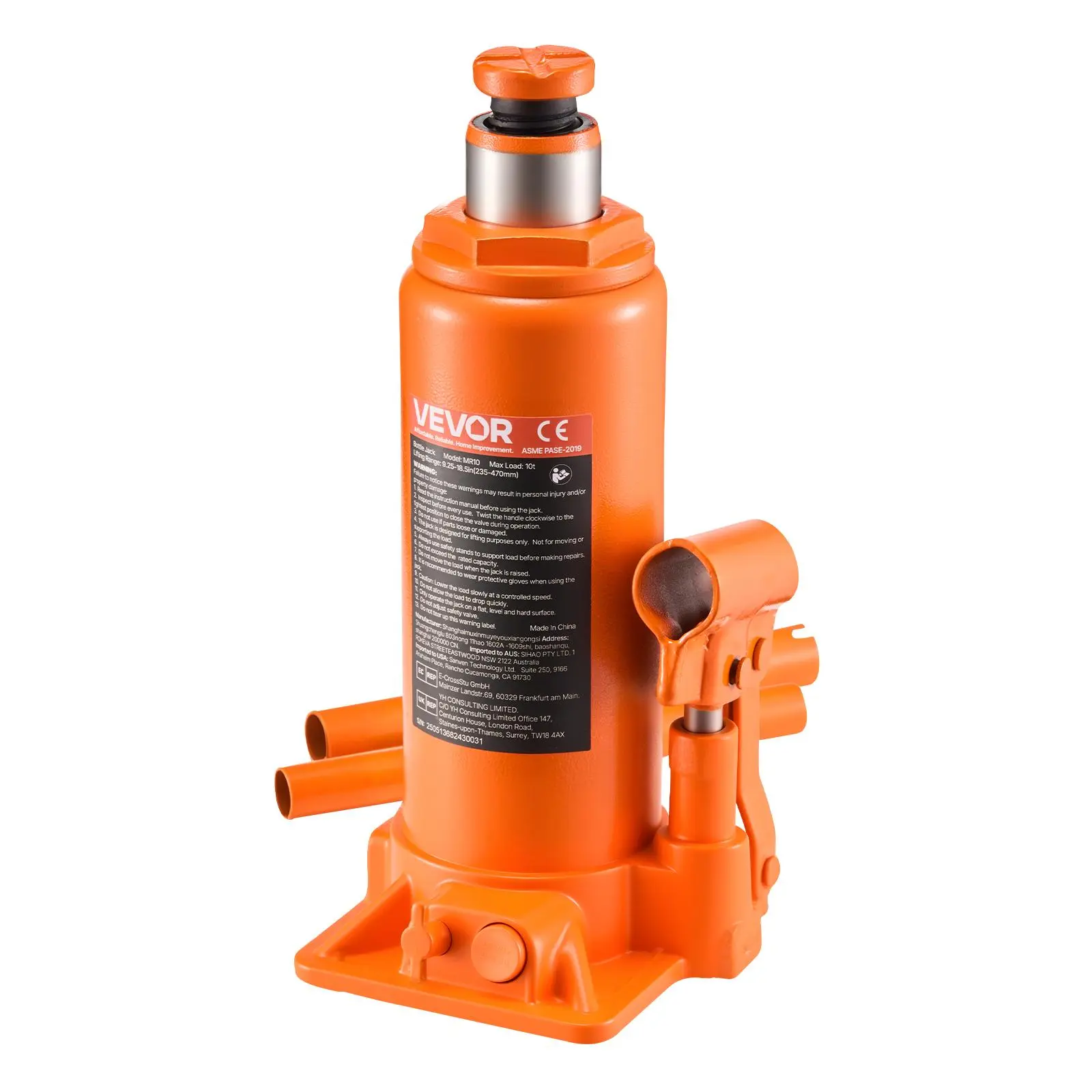 【summerfinds】VEVOR Hydraulic Bottle Jack, 10 Ton (22046 lbs) Capacity, 9.3-18.5 Inch Lifting Range, Heavy Duty Welded Bottle Jack for Car, SUV, Pickup, Auto Repair, House Lift and Agricultural Equipment, Orange