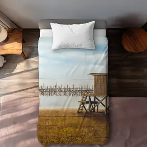 360 Stand Decorative Duvet Cover - Brown Twin Extra Long Microfiber Bed Set, Microfiber Face, Machine Washable, Coastal Beach Scene Design, Marine Motif Print, Bedding Essential (Textiles & Soft Furnishings), Bedroom Bedding Set