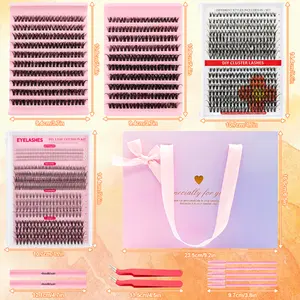 4Box/1204pcs Mixed Length & Style Individual False EyelashKit Trendy Lashes DIY Lash Extension Kit with Bond&Seal Tweezers brush with Many Styles Manga/Cat Eyes/Natural/Fluffy/Dense ReusableIndividual Lashes for Home