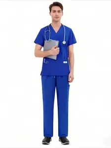 New 2Pcs Mens Scrubs Set Lightweight Breathable M-edical Uniforms For Nurses Doctors And D-entists Workwear