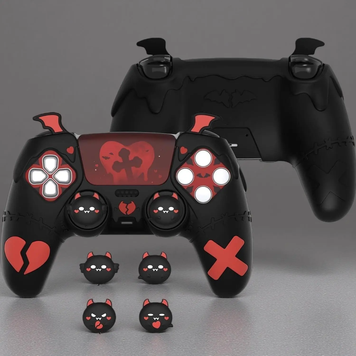 P-P Gothic Imp Series PS5 Controller Cover - Durable Anti-Slip Silicone Skin with Anti-Slip Surface, 4 Joystick Thumb Grips Controllers, 6 Stickers, Cut Out for Charging Station Compatibility & Protection (Black) Gaming Accessories