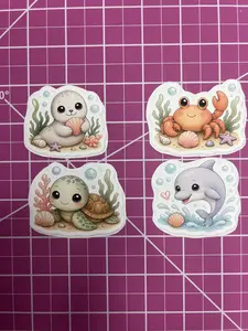 Cute Sea Animal Sticker Pack  Dolphin Turtle Crab Seal Waterproof Vinyl Stickers