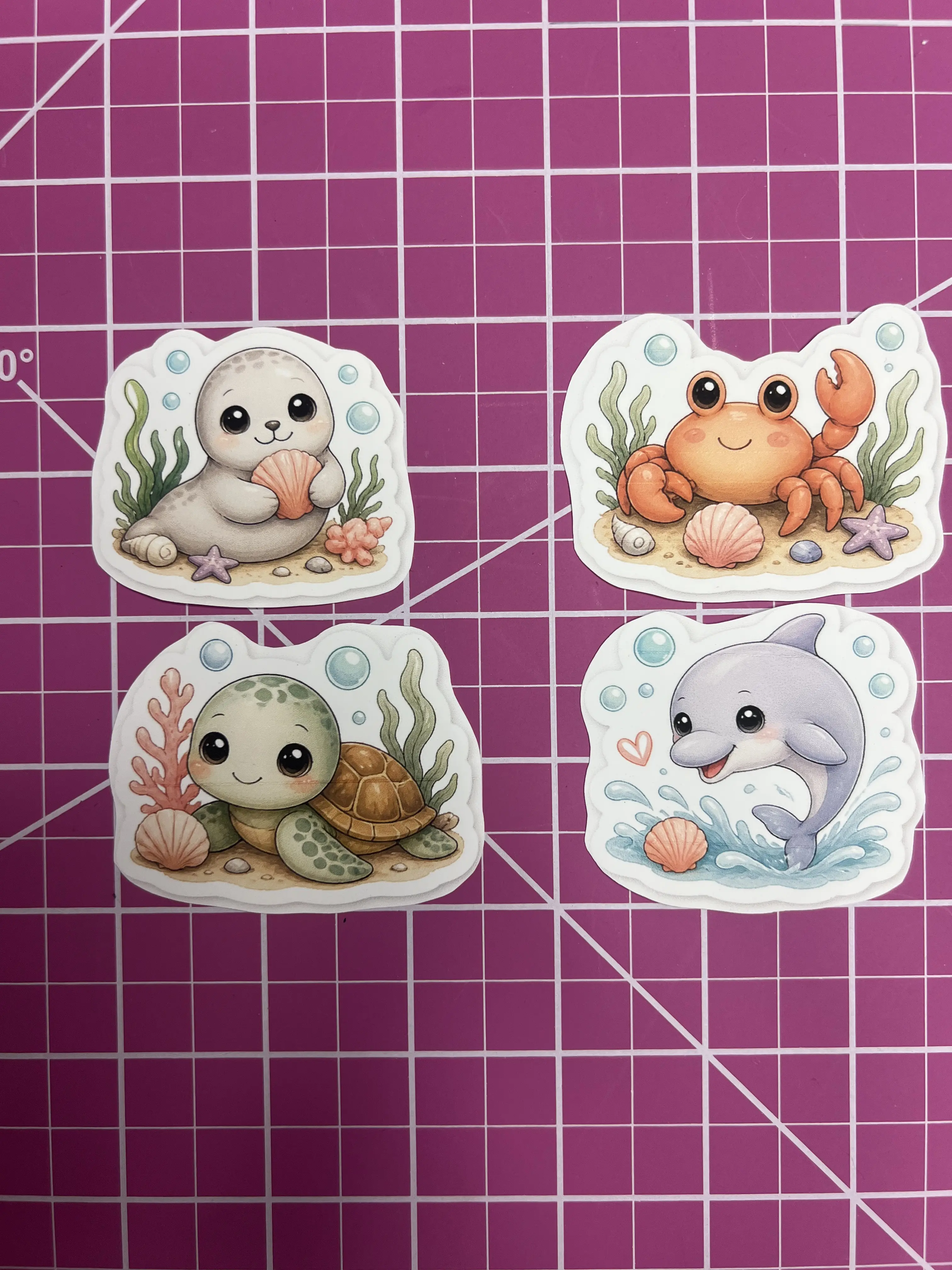 Cute Sea Animal Sticker Pack  Dolphin Turtle Crab Seal Waterproof Vinyl Stickers