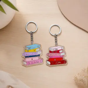 Book Stack Acrylic Keychain, Book Lover Keychain, Reader Gift Charm, Colorful Bookish Bag Charm for Librarians Readers