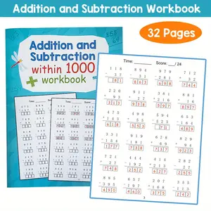 Math Practice Book for Kids, Addition & Subtraction Workbook, 32 Pages, Suitable for Grade 1-2, Educational Activity Sheets, School Supplies