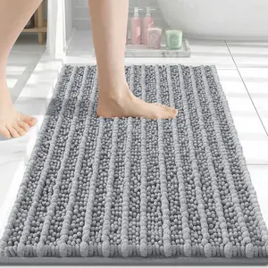 Luxury Bathroom Rugs 24x16, Extra Soft Thick Absorbent Shaggy Chenille Bath Rugs, Non-Slip Machine Wash Dry, Bath Mats for Bathroom Floor, Tub and Shower, Home Decor Accessories, Light Grey