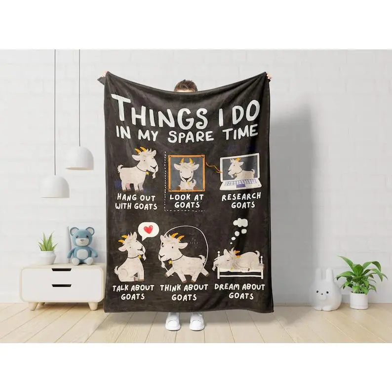 "Things I Do in My Spare Time" Goat Lover Flannel Blanket – Humorous Goat Print, Ultra Soft Throw for Goat Fans & Animal Lovers