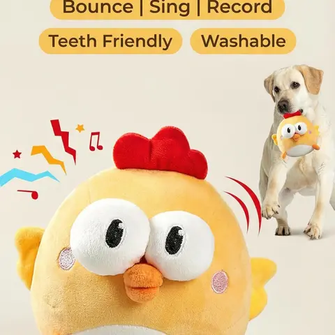 3-in-1 Interactive Dog Toy Ball - Soft Plush Cover, Recordable Singing, Bouncing Mode, 3 Modes, Rechargeable Motion-Activated, Removable Machine Washable, Built-In Crinkle Paper, Gentle on Teeth, Mental Stimulation for Small-Medium Dogs Indoor Solo Play