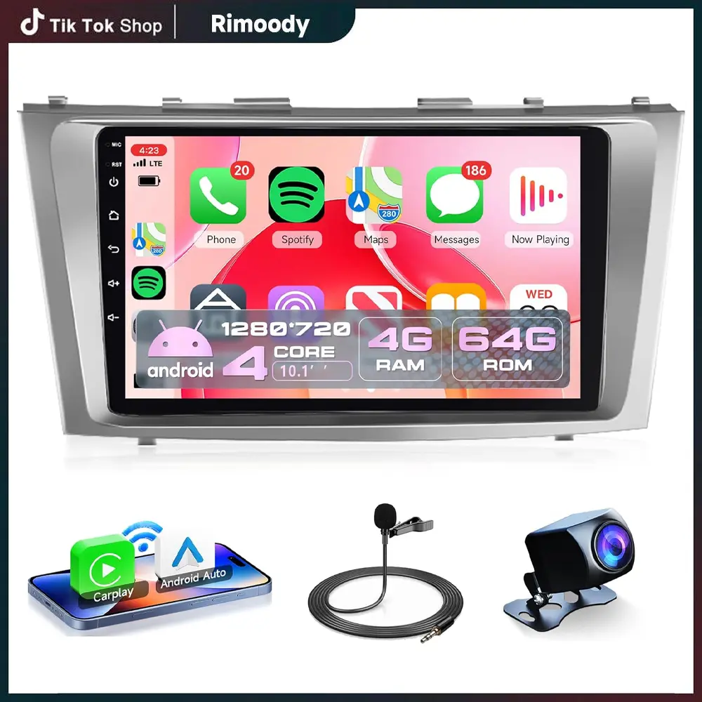 RIMOODY Car Media Player for Toyota Camry 2006-2011, 9-in INCELL Touchscreen Android 15 Car Radio, 4-Core 4G+64G, Wireless CarPlay, Android Auto, Mirror Link, GPS, WiFi, Bluetooth 5.0, FM/RDS, EQ-32, SWC, Backup Camera, Father's Day Gift Option