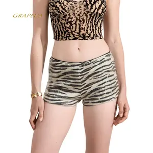 Women's Summer Hot Shorts Zebra Print Low Waist Sequin Short Pants Streetwear for Party