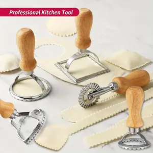 5 PCS Stainless Steel Ravioli Mold Set - 4 Inch Heart, Circular, Square Shapes Fluted Edge Pasta Bakeware, Christmas Cookie Mold, Professional Kitchen Utensils, Fluted Pastry Ravioli Cutter Wheel