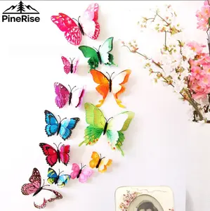 PineRise 3D Double-Layer Butterfly Wall Stickers - 12 Colorful Removable Decals for Living Room Bedroom Wedding Decor - High-Quality PVC with Realistic Details & Floating Effect