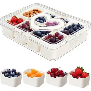 Snackle Box Container,8 Snack Bowls Portable Serving Tray Snack Box with Lid and Handle,Snack Containers Snackle Box Ideal for Veggies, Fruit, Candy, Party, Nuts, Essentials (1Pack-Snack Bowls-Cream)