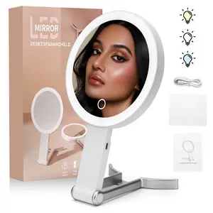 Dual-Sided 1X/10X Portable LED Lighted Makeup Mirror – Touch Screen with 3 Adjustable Color Modes and Brightness Control, Ideal for Bathroom or On-the-Go Use