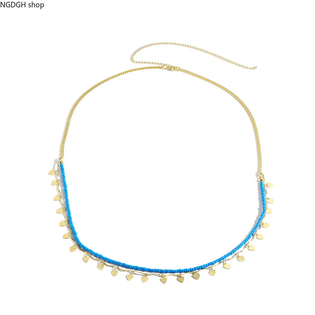 Blue Seed Bead Choker with Hanging Hearts, Dainty Adjustable Jewelry for Women, Lightweight Casual for Summer Beach & Daily Layering, No, Women's Fashion, Female