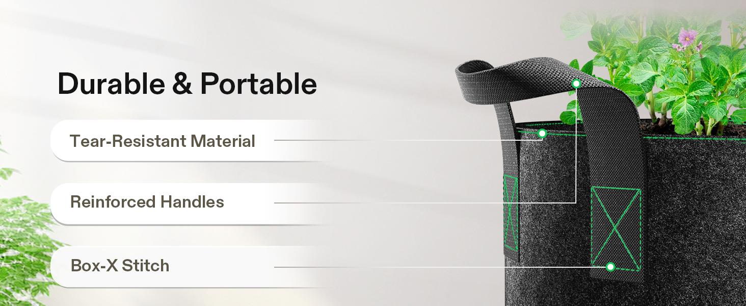 VIVOSUN 5-Pack Grow Bags, Heavy Duty Thickened Nonwoven Fabric Pots with Handles,Black