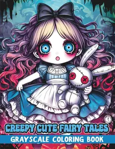 Creepy Cute Fairy Tales Grayscale Coloring Book: Spooky Cutie Gothic Pages to Color Featuring Creepy-Cute Fairy Tale Creatures for Teens and Adults