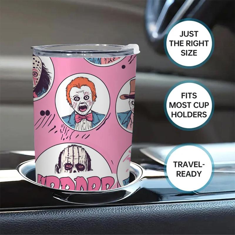 Sinister Clown Gang Tumbler - 20oz Insulated Mug with Pennywise-Inspired Horror Crew Artwork, Blood Splatter Background for True Horror Fans