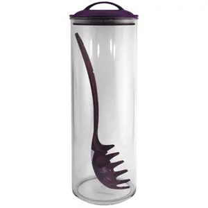 212 MAIN Modern Airtight Acrylic Cylindrical Food Storage Canister, 9-Cup Capacity with Seal, Included Lid & Matching Utensil - Plum, Kitchen Food Storage Containers for Spaghetti-Pasta