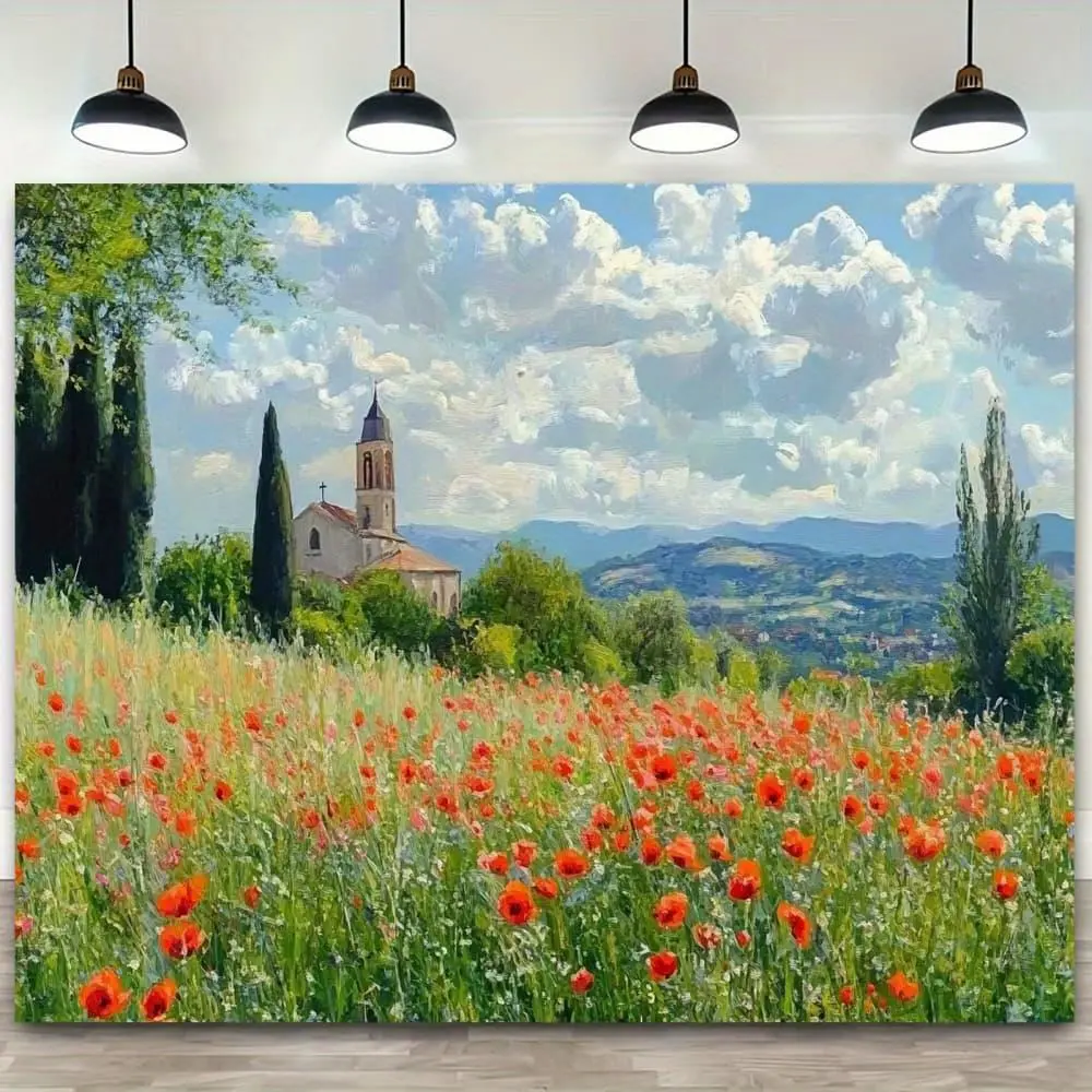 1pc Vintage Monet Garden Tapestry - Green Floral and Tree Wall Art, Polyester, 59x39" (90.5x70.8cm) - Ideal for Living Room or Bedroom Decor, Valentines Gift, Housewarming, Anniversary, Part, Flower, One-Piece