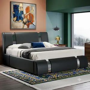 Low Profile Platform Bed Frame – Faux Leather, Adjustable Headboard & Iron Decor | Queen & King