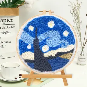 Van Gogh The Starry Night. Punch Needle Embroidery Starter Kit. Holiday Gift. Easy craft set for beginners. All Materials Included