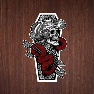 Snake Wrapped Skull Tactical Sticker, Red Serpent and Night Vision Skull Art for Military Fansl, Sticker Vinyl Waterproof 2x2 to 6x6inches