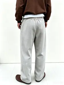 Men's Heather Grey Waffle Knit Wide Leg Relaxed Sweatpants - Cozy Loungewear, Clean Aesthetic, Oversized Feel, Soft Textured Fabric, Everyday Essential, All Season Wear, Alphabet Print | Matching Bottoms for Polo, Tops, Sneakers, Shoe, Loafers