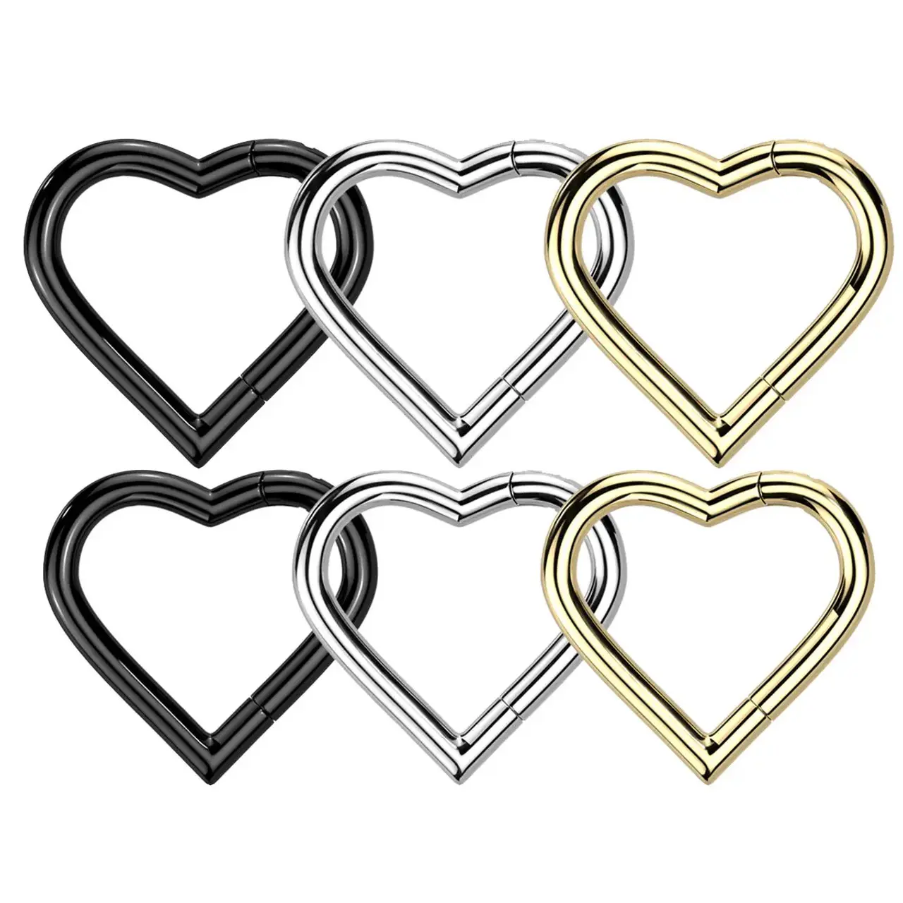 F136 Titanium 18G Heart Shaped Hinged Segment Ring Clicker Hoop
