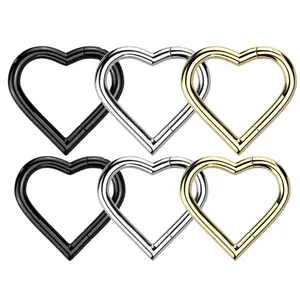 F136 Titanium 18G Heart Shaped Hinged Segment Ring Clicker Hoop