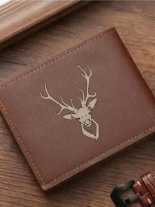 Men's PU Leather Wallet, Simple Hand-Drawn Deer Print, Casual Two-Fold Design, All Seasons, Perfect Gift for Outdoor Enthusiasts